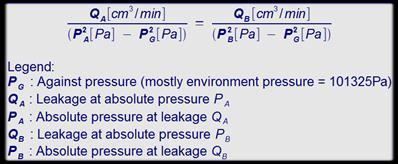 Calcultation from leakages by different 
pressures